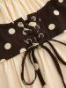 Plus Size Polka Dot Print Crisscross Lace Up Ruched Ruffles 2 In 1 Tank Top -  