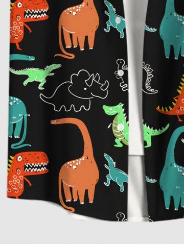Men's Colorful Dinosaur Print Buttons Pocket Shirt