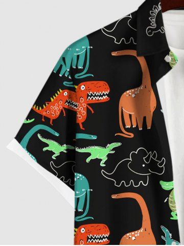 Men's Colorful Dinosaur Print Buttons Pocket Shirt