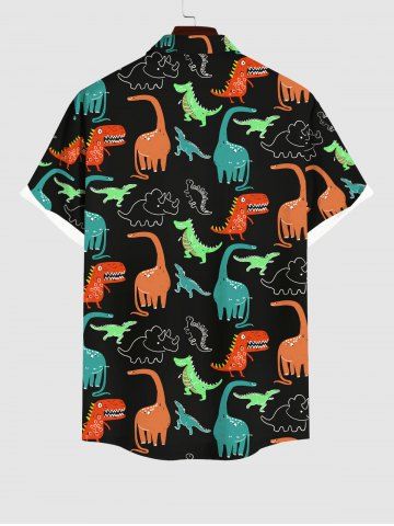 Men's Colorful Dinosaur Print Buttons Pocket Shirt