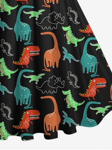 Plus Size Colorful Dinosaur Print 1950s Vintage Dress