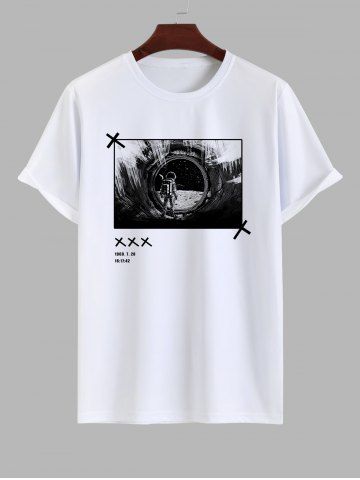 T-shirt Imprimé Lettre Astronaute et Cadre Photo - WHITE - XL