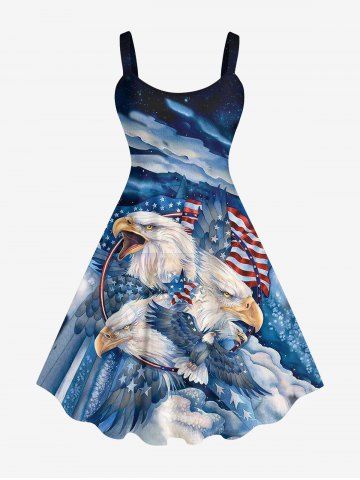 Plus Size Eagle Cloud American Flag Print Backless A Line Tank Dress - MULTI-A - L