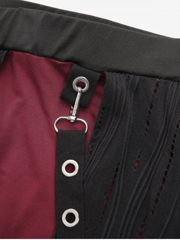 Gothic Plus Size Revit Lace Trim Grommets Ribbon Cut Out Ribbed Skirt