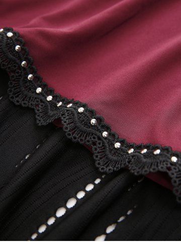 Gothic Plus Size Revit Lace Trim Grommets Ribbon Cut Out Ribbed Skirt