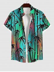Plus Size Bamboo Colorful Striped Print Hawaii Buttons Pocket Shirt For Men -  