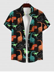 Chemise Colorée Dinosaure Imprimé avec Poche Boutonnée pour Homme - Noir L