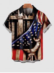 Chemise Drapeau Américain Croisée Imprimé avec Poche de Grande Taille avec Boutons - Noir L