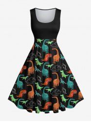 Plus Size Colorful Dinosaur Print 1950s Vintage Dress -  