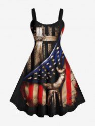 Plus Size Patriotic American Flag Cross Print Hand Printed Tank Dress -  