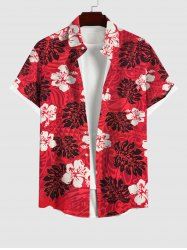 Chemise Décontractée Imprimé Feuilles de Palmier et Fleurs avec Poches Grande Taille - Rouge 3XL