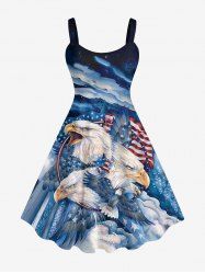 Plus Size Eagle Cloud American Flag Print Backless A Line Tank Dress -  
