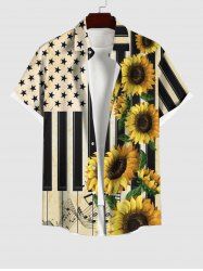 Chemise Drapeau Américain Piano et Tournesol Imprimés avec Poche de Grande Taille avec Boutons - Multi-A 3XL