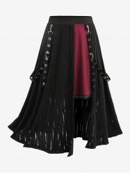 Gothic Plus Size Revit Lace Trim Grommets Ribbon Cut Out Ribbed Skirt -  