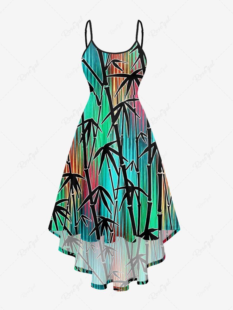Robe Asymétrique Linge A Rayée Bambou Colorée Imprimée de Grande Taille Vert S