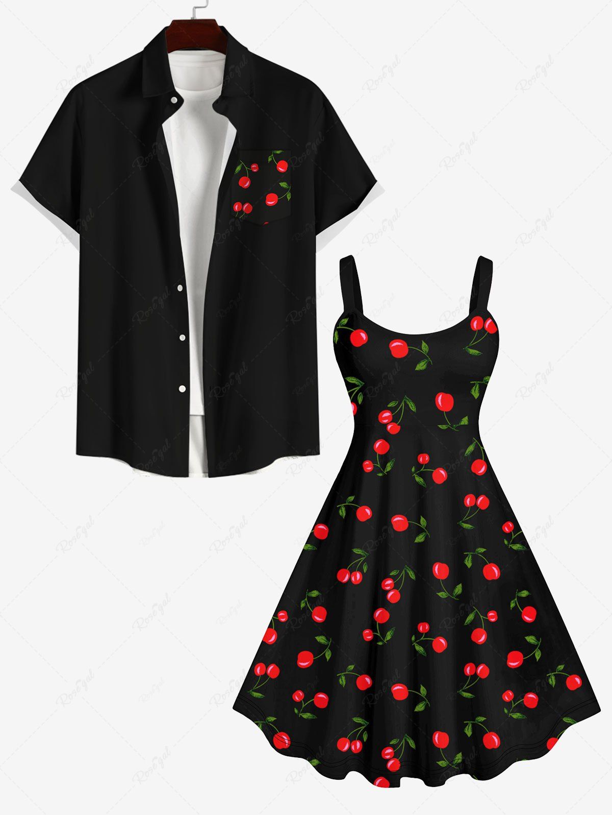Latest Cherry Print Plus Size Matching Set For Couples  
