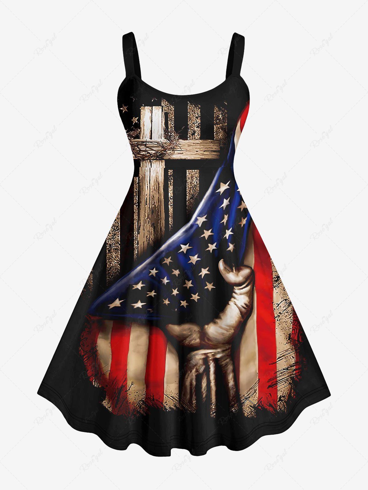 Buy Plus Size Patriotic American Flag Cross Print Hand Printed Tank Dress  