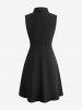 Gothic Cut Out Panel Full Button Chain Buckle Grommet Solid Sleeveless A Line Dress -  