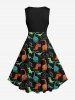 Plus Size Colorful Dinosaur Print 1950s Vintage Dress -  