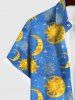 Chemise Boutonnée Etoile Lune et Soleil Imprimés avec Poche de Grande Taille à Paillettes pour Homme - Bleu S