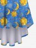 Robe Asymétrique Ligne A Etoile Lune et Soleil Imprimés de Grande Taille à Paillettes - Bleu 6X