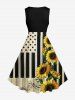 Plus Size American Flag Piano Sunflower Print 1950s Vintage Swing A Line Dress -  