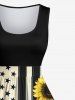 Plus Size American Flag Piano Sunflower Print 1950s Vintage Swing A Line Dress -  