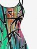 Plus Size Bamboo Colorful Striped Print Hawaii High Low Asymmetric A Line Cami Dress -  