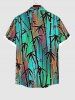 Plus Size Bamboo Colorful Striped Print Hawaii Buttons Pocket Shirt For Men -  
