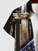 Chemise Drapeau Américain Croisée Imprimé avec Poche de Grande Taille avec Boutons - Noir L
