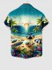 Plus Size Seascape Beach Sea Waves Sunset Coconut Tree Sunshade Print Hawaii Shirt For Men -  