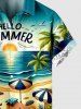 Plus Size Seascape Beach Sea Waves Sunset Coconut Tree Sunshade Print Hawaii Shirt For Men -  