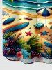 Plus Size Seascape Beach Sea Waves Sunset Coconut Tree Sunshade Print Hawaii Shirt For Men -  