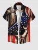 Chemise Drapeau Américain Croisée Imprimé avec Poche de Grande Taille avec Boutons - Noir 4XL