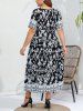 Robe Cache-Coeur Vintage Imprimée Florale Grande Taille avec Ceinture - Noir 4XL