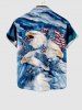 Plus Size Eagle Cloud American Flag Print Button Pocket Shirt For Men -  
