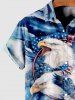 Plus Size Eagle Cloud American Flag Print Button Pocket Shirt For Men -  