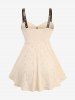 Plus Size Hollow Out Jacquard Mock Button PU Strap Buckle Grommet Backless Tank Top -  