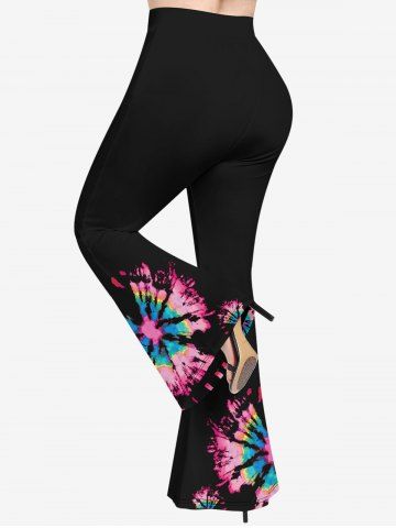 Solid Backless Cami Top and Spiral Tie Dye Print T-shirt and Flare Pants Plus Size Matching Set
