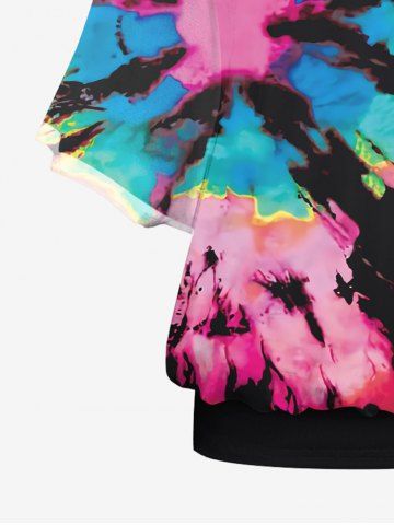Solid Backless Cami Top and Spiral Tie Dye Print T-shirt and Flare Pants Plus Size Matching Set