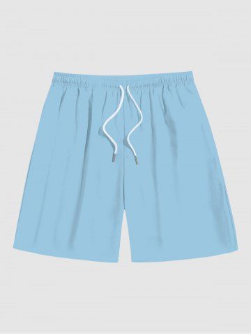 Men's Solid Color Pockets Beach Shorts - LIGHT BLUE - 7XL