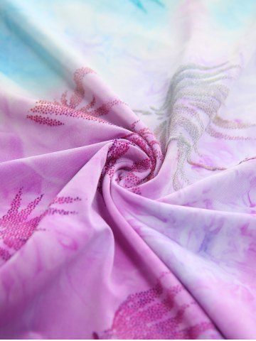 Plus Size Ombre Tie Dye Flocking Bamboo Leaf Crisscross Buckle Ruffles Tank Top