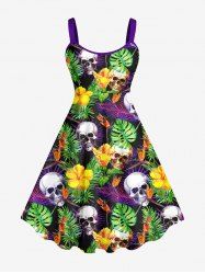 Robe Débardeur Hawaïen à Imprimé Feuilles de Palmier et Fleurs Grande-Taille - Multi-A 3X