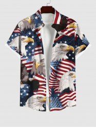 Chemise Drapeau Américain Aigle Imprimé avec Poche de Grande Taille avec Boutons - Noir 3XL
