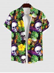 Chemise Imprimé Feuilles et Fleurs Artificielles à Boutons Grande Taille avec Poche pour Homme - Noir L