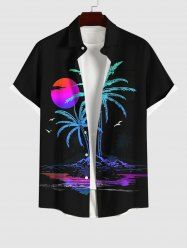 Chemise D'été à Boutons Imprimé Cocotier et Coucher du Soleil pour Homme - Multi-A 3XL