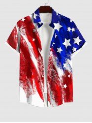 Plus Size American Flag Paint Print Button Pocket Shirt For Men -  