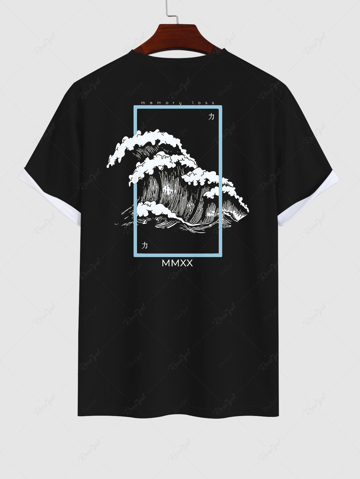 Sale Men's Waves Photo Frame Letters Print T-shirt  