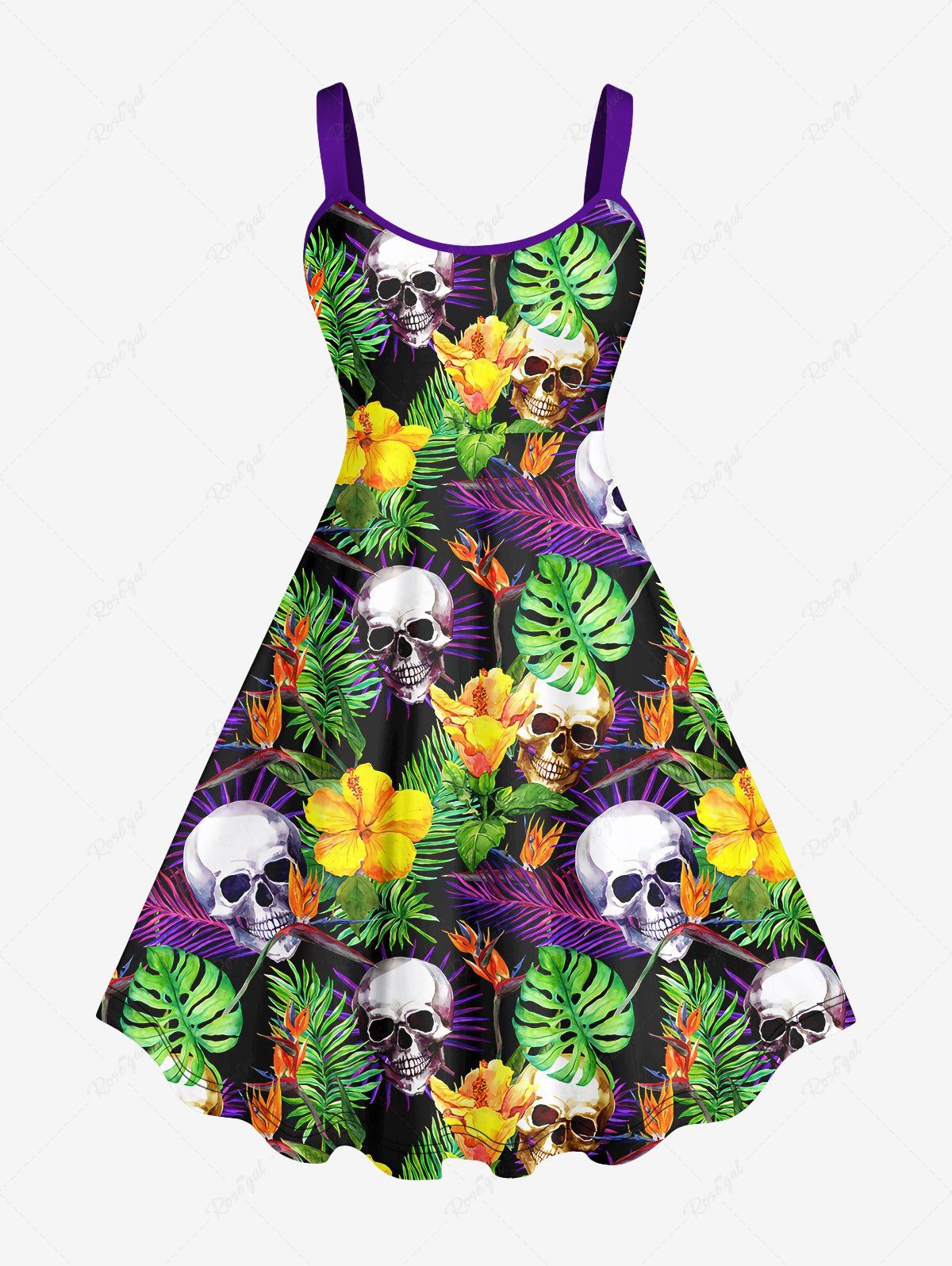 Robe Débardeur Hawaïen à Imprimé Feuilles de Palmier et Fleurs Grande-Taille Multi-A 3X