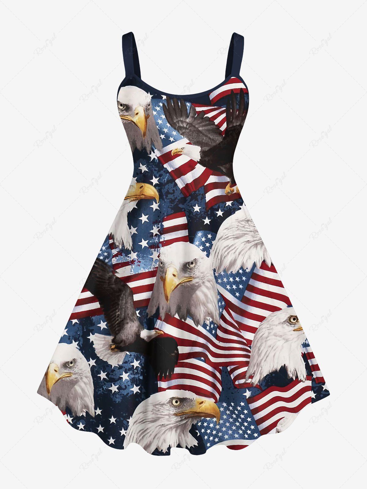 Cheap Plus Size Patriotic American Flag Eagle Print Tank Dress  